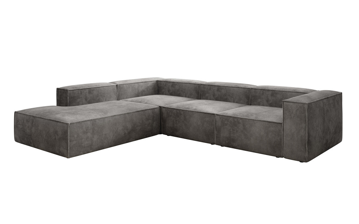 Designer Sofa Lesley L met lange ottomaan in Ribstof