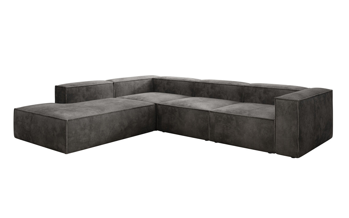 Designer Sofa Lesley L met lange ottomaan in Ribstof