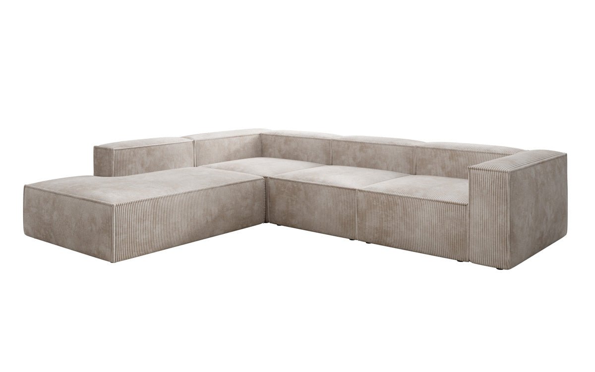 Designer Sofa Lesley L met lange ottomaan in Ribstof