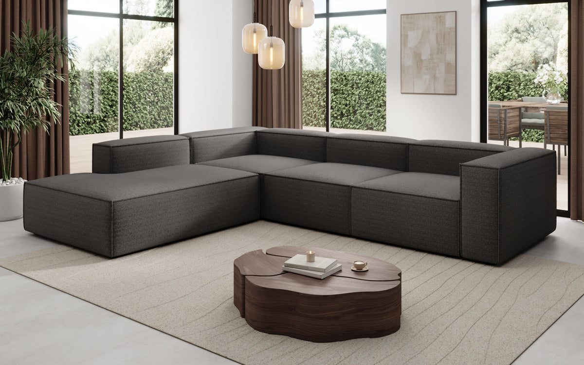 Designer Sofa Lesley L with long ottoman in Bouclé
