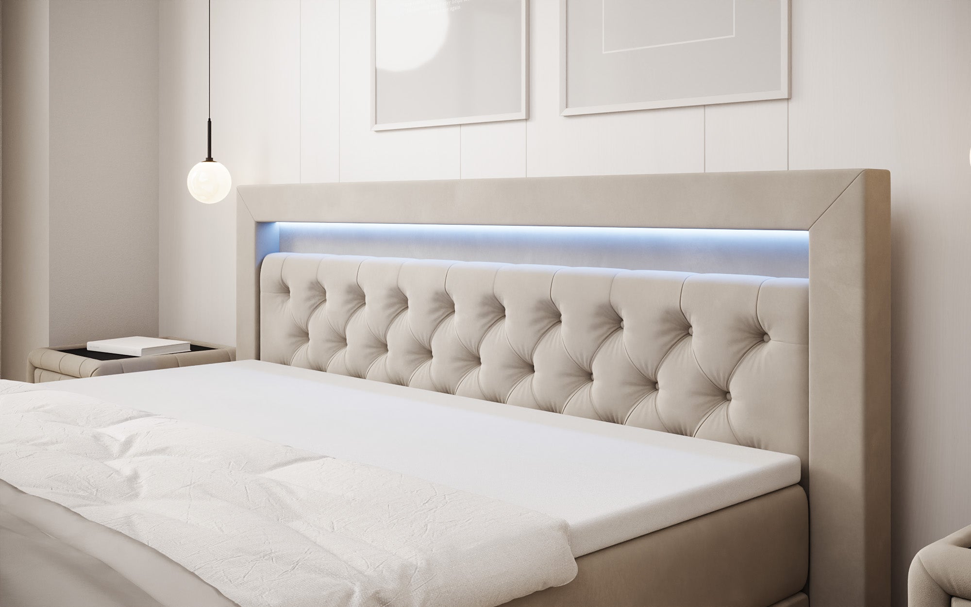 Boxspringbed Menzogna Samt mit LED und Stauraum (2 Schubladen)