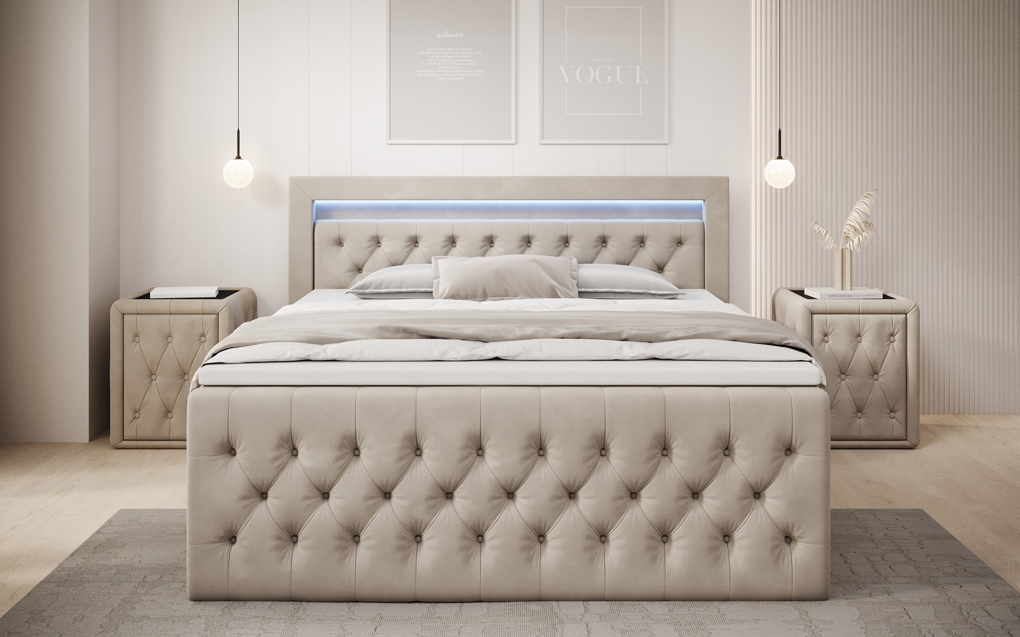 Boxspringbed Menzogna Samt mit LED und Stauraum (2 Schubladen)