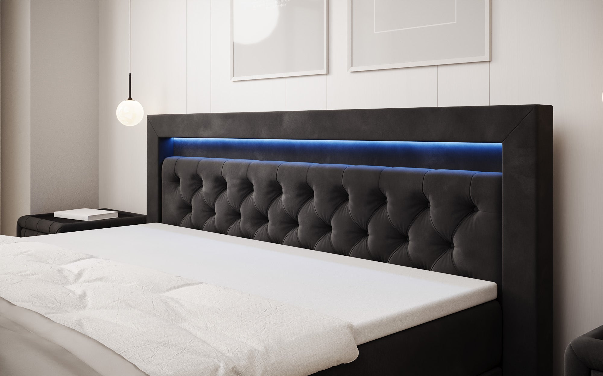 Boxspringbed Menzogna Samt mit LED und Stauraum (2 Schubladen)