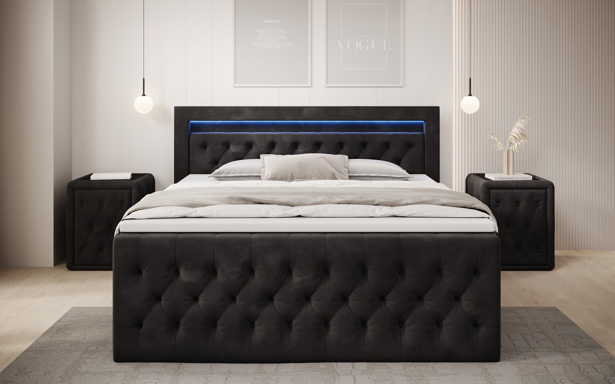 Boxspringbed Menzogna Samt mit LED und Stauraum (2 Schubladen)