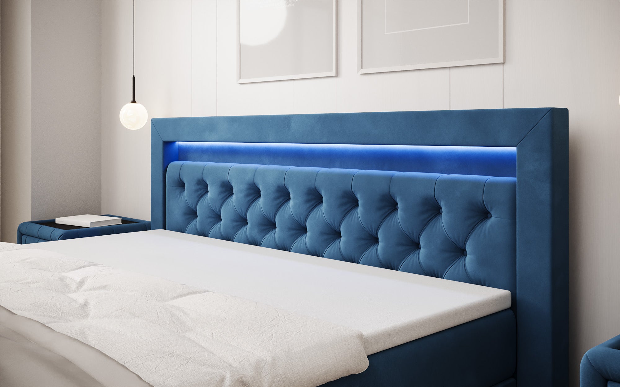 Boxspringbed Menzogna Samt mit LED und Stauraum (2 Schubladen)