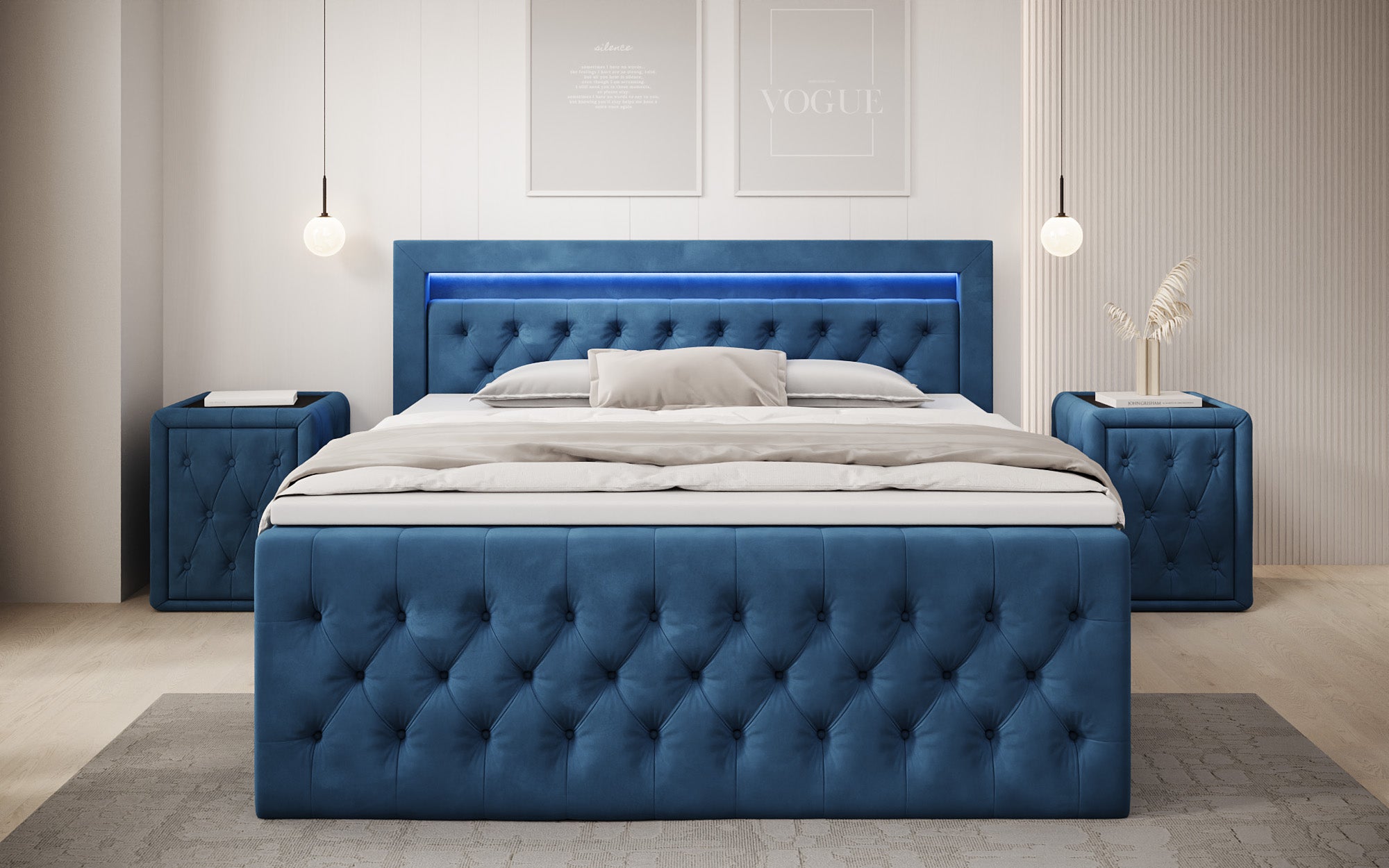 Boxspringbed Menzogna Samt mit LED und Stauraum (2 Schubladen)