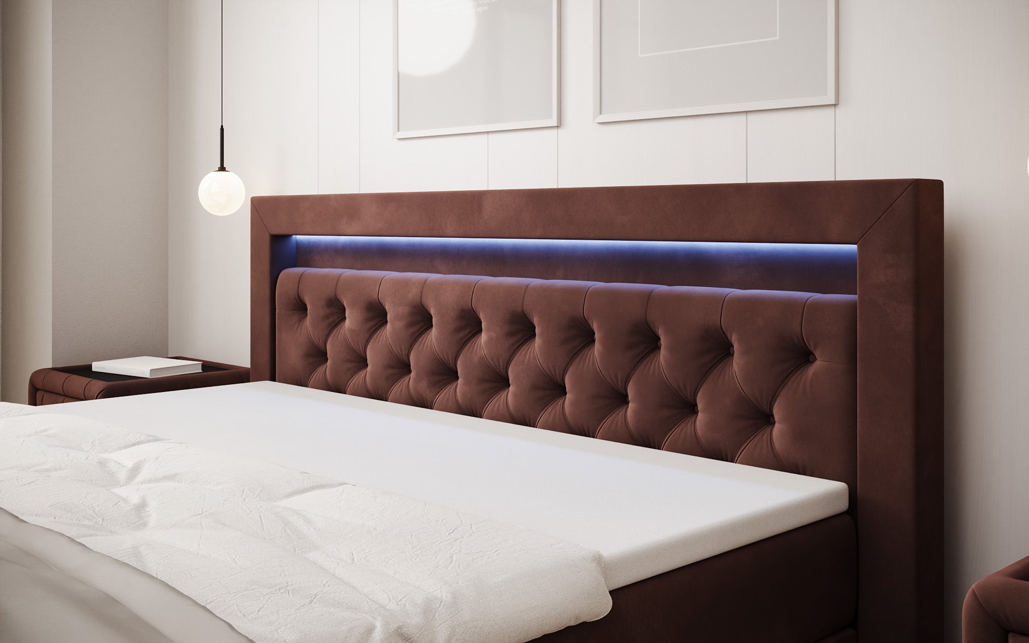 Boxspringbed Menzogna Samt mit LED und Stauraum (2 Schubladen)