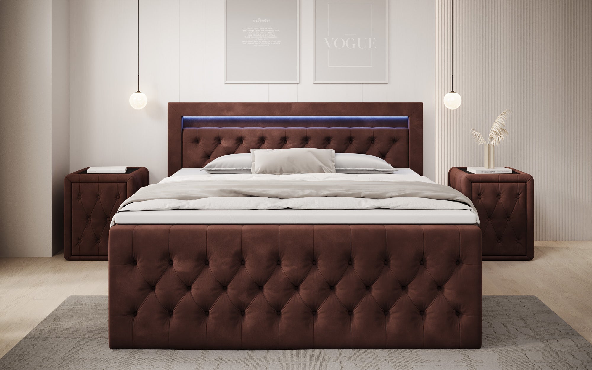 Boxspringbed Menzogna Samt mit LED und Stauraum (2 Schubladen)