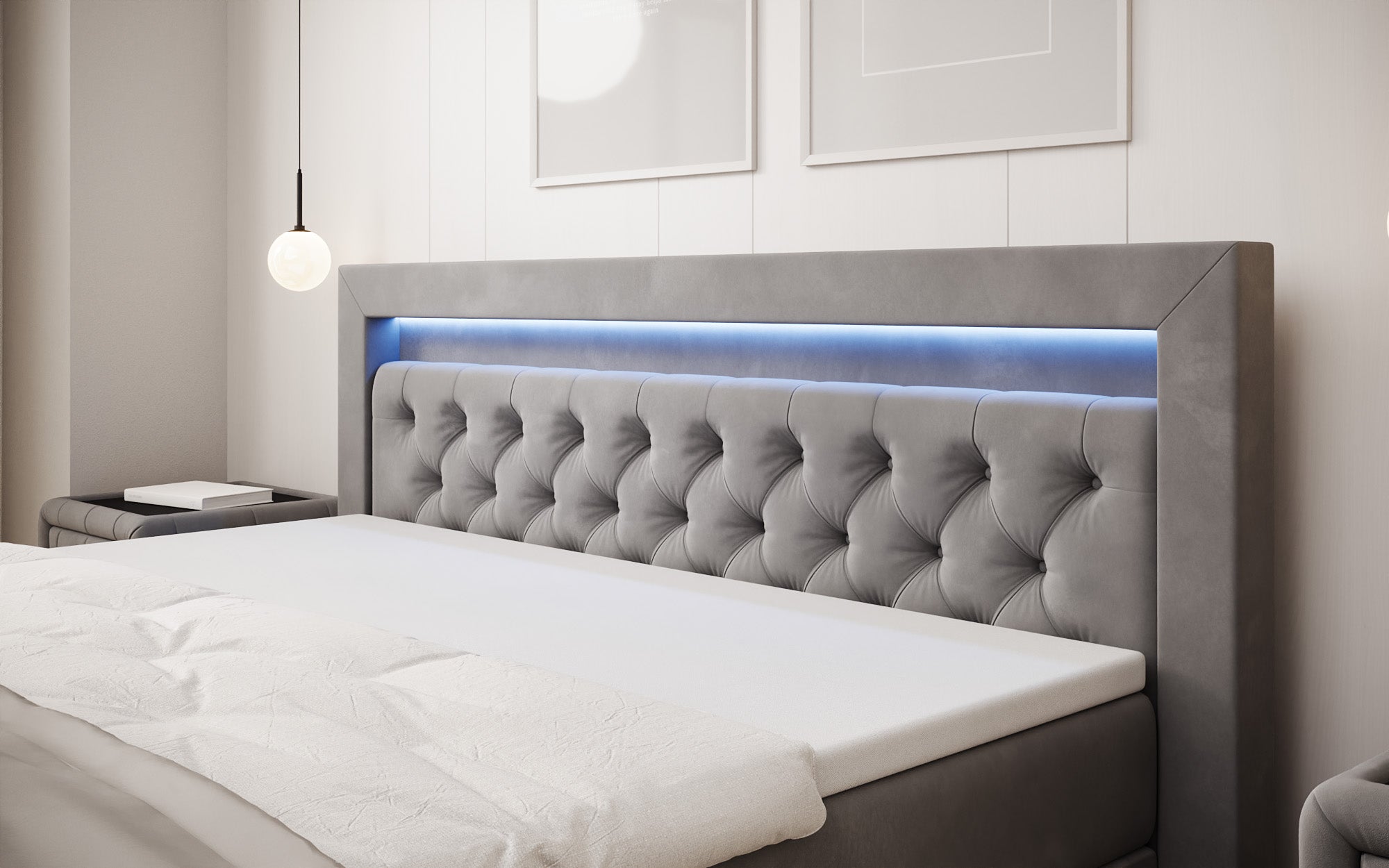Boxspringbed Menzogna Samt mit LED und Stauraum (2 Schubladen)