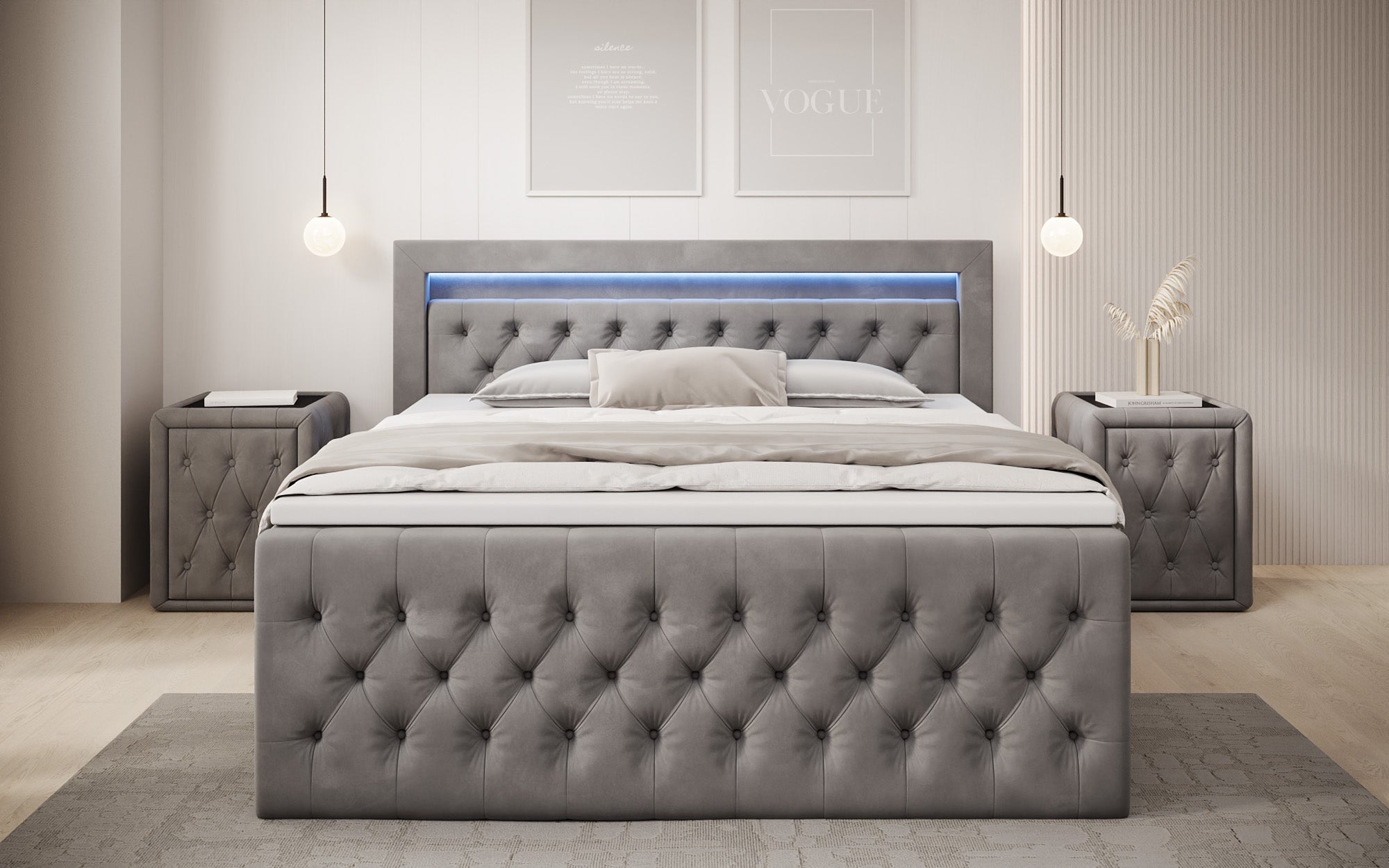 Boxspringbed Menzogna Samt mit LED und Stauraum (2 Schubladen)