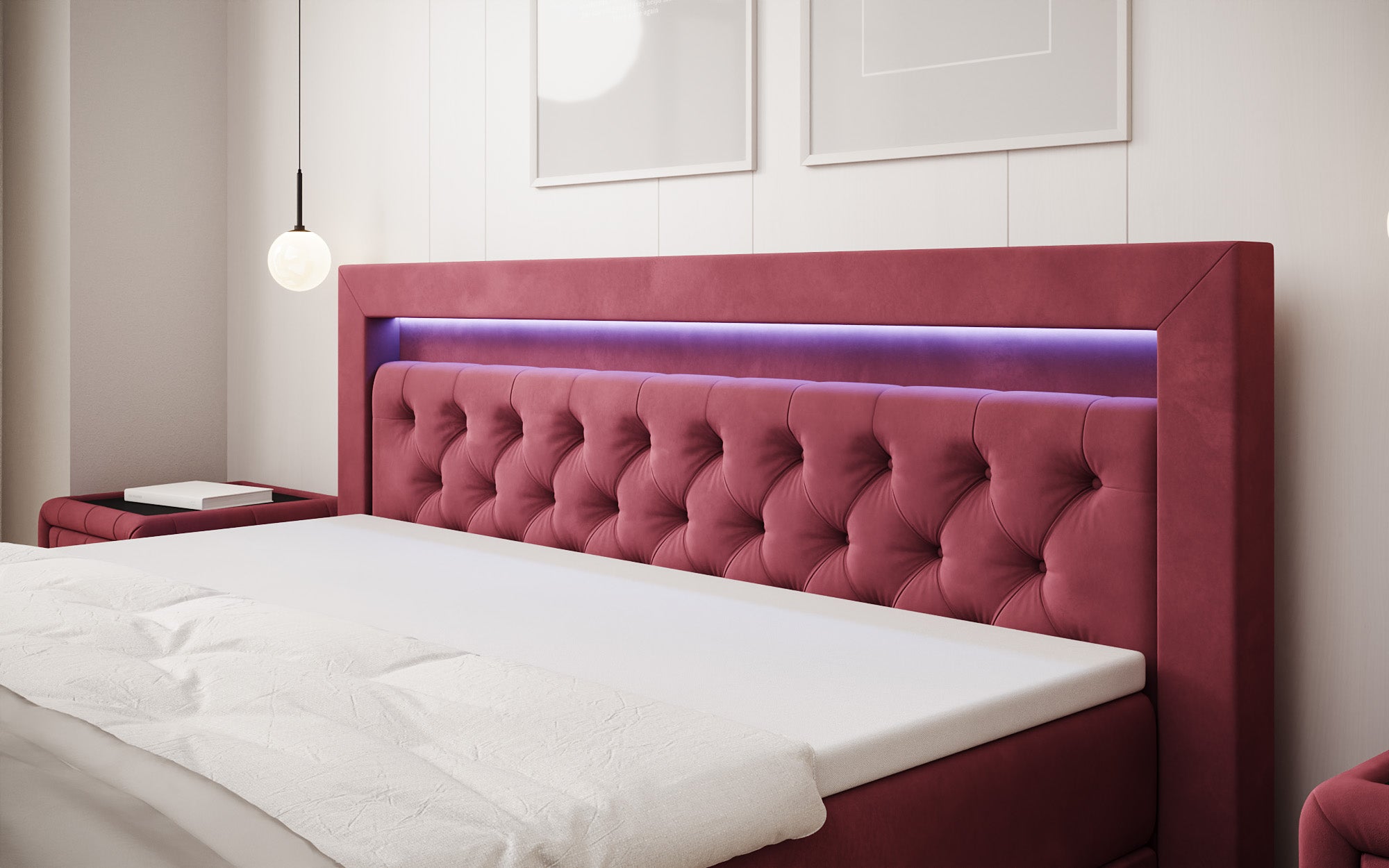 Boxspringbed Menzogna Samt mit LED und Stauraum (2 Schubladen)