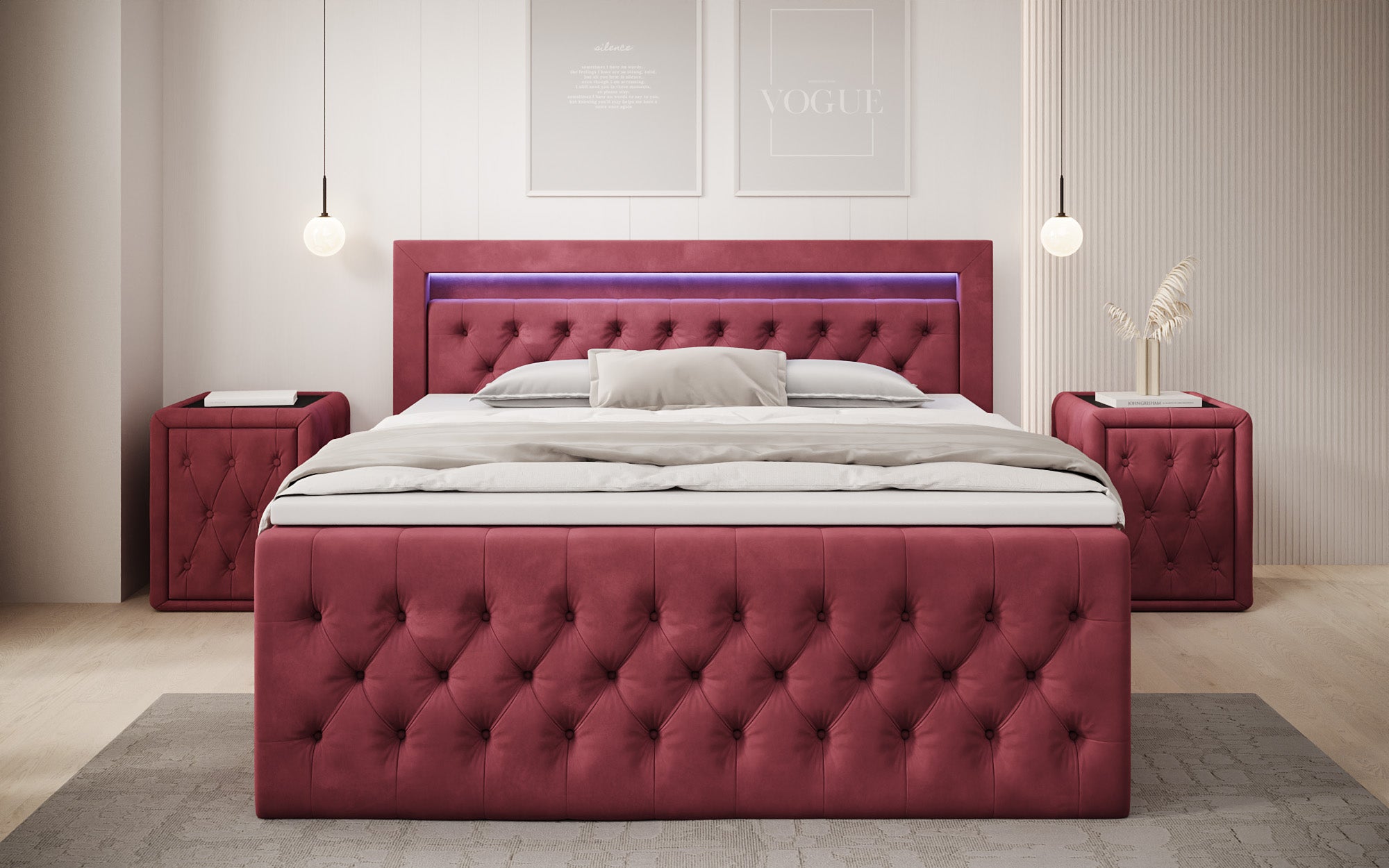 Boxspringbed Menzogna Samt mit LED und Stauraum (2 Schubladen)