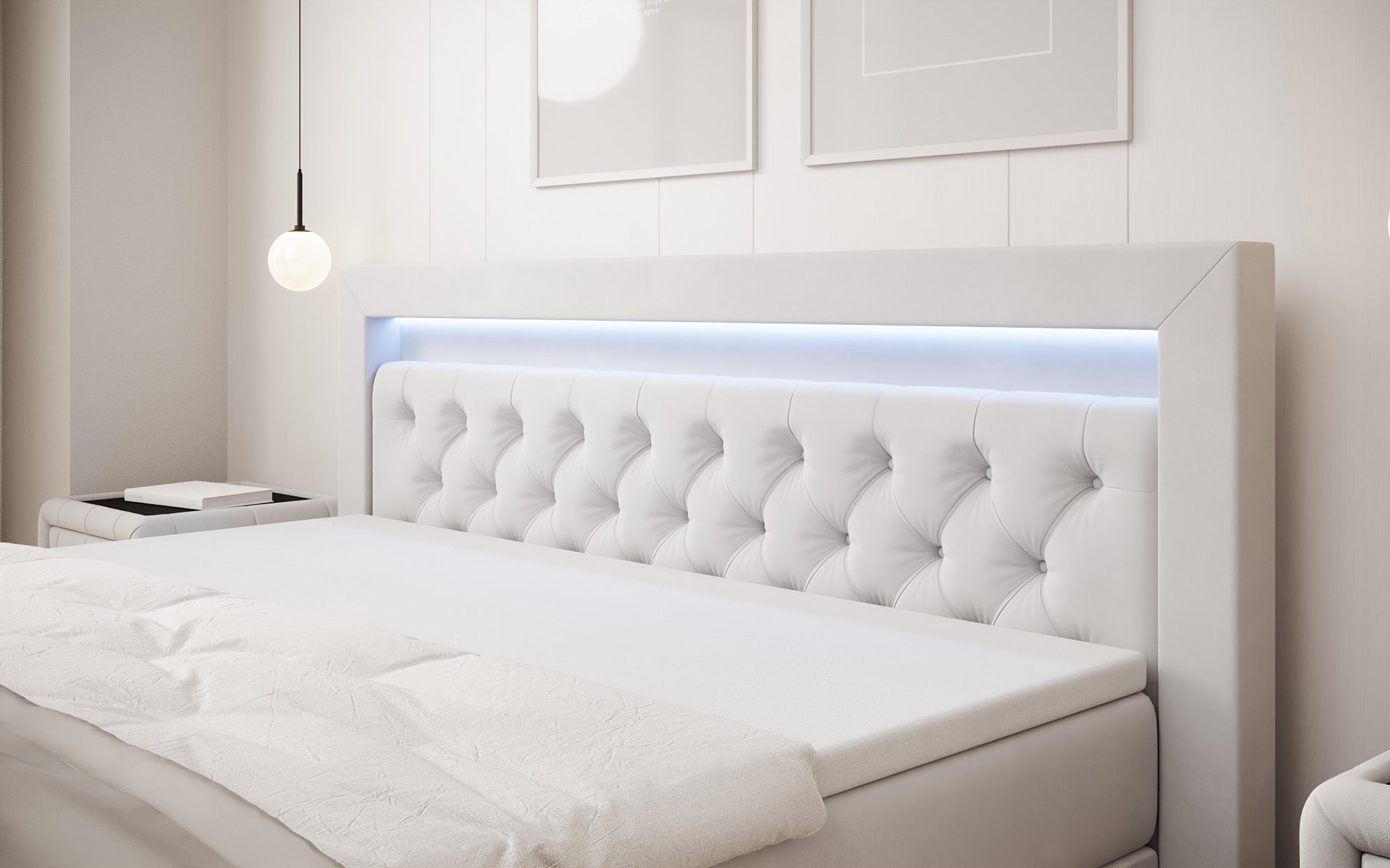 Boxspringbed Menzogna Samt mit LED und Stauraum (2 Schubladen)