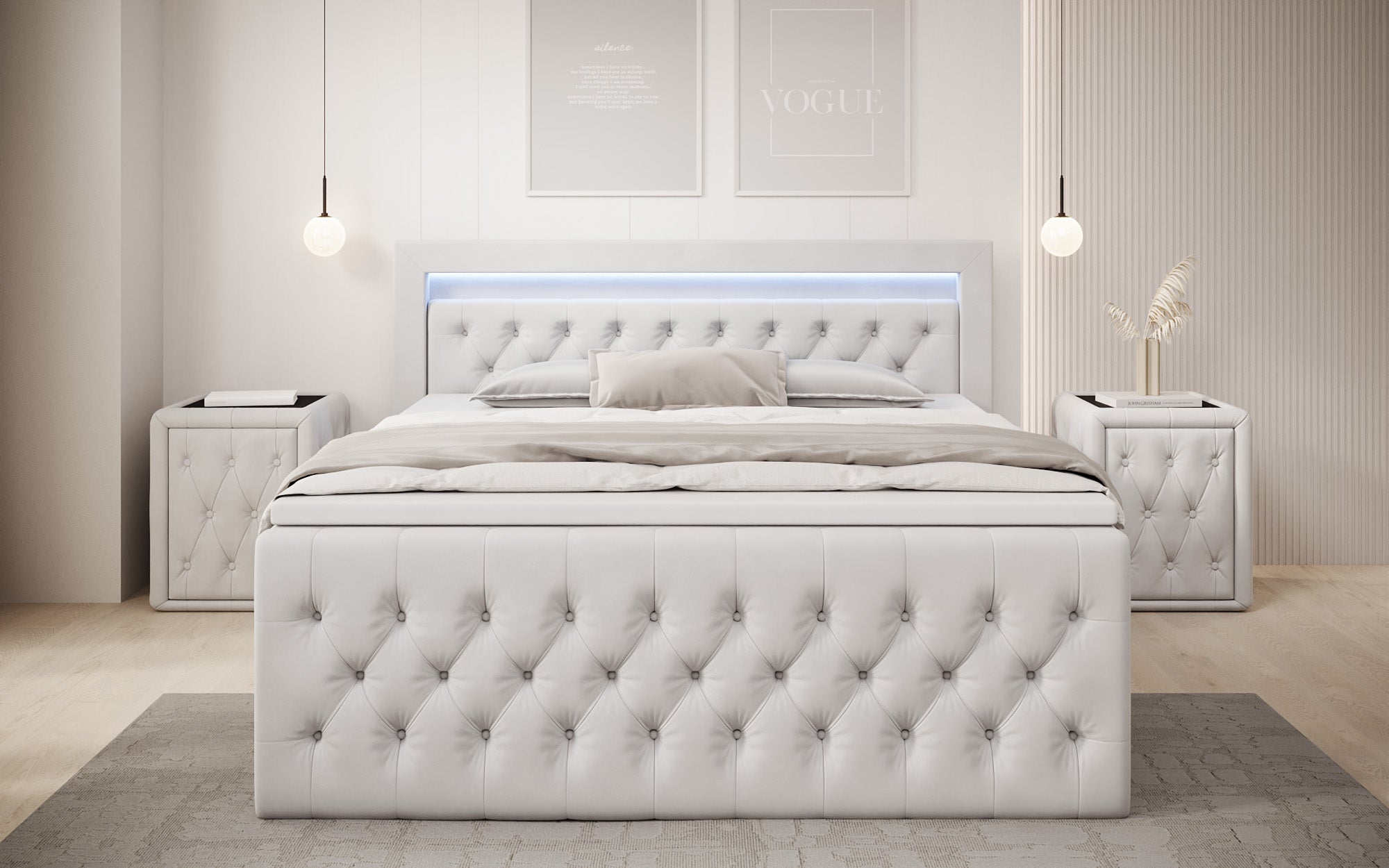 Boxspringbed Menzogna Samt mit LED und Stauraum (2 Schubladen)
