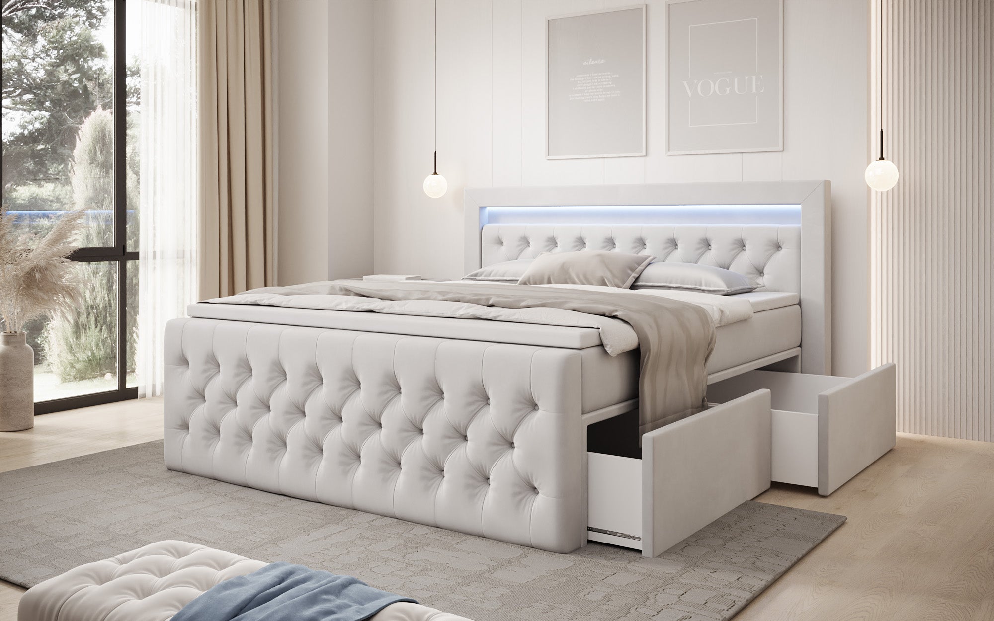 Boxspringbed Menzogna Samt mit LED und Stauraum (2 Schubladen)