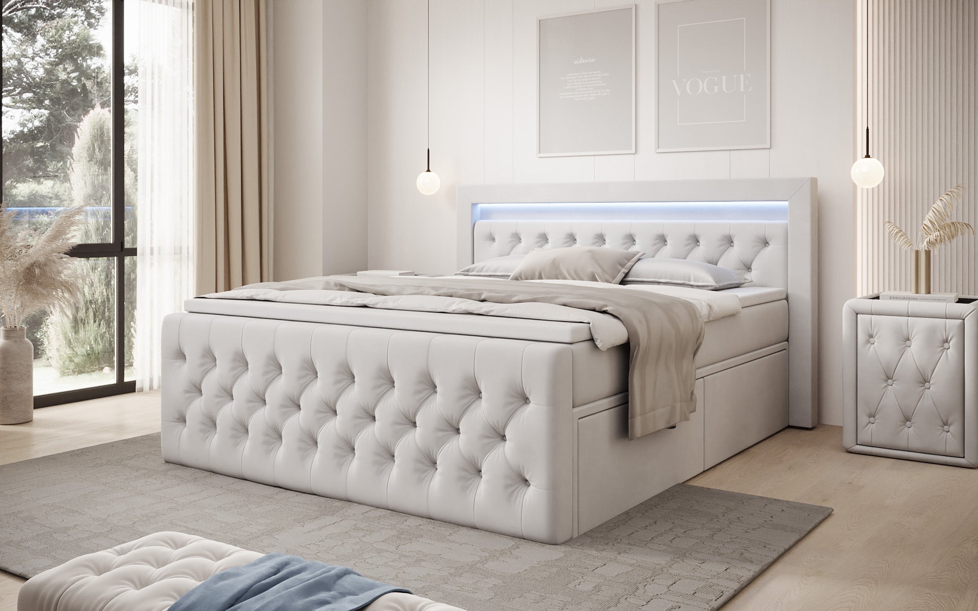 Boxspringbed Menzogna Samt mit LED und Stauraum (2 Schubladen)