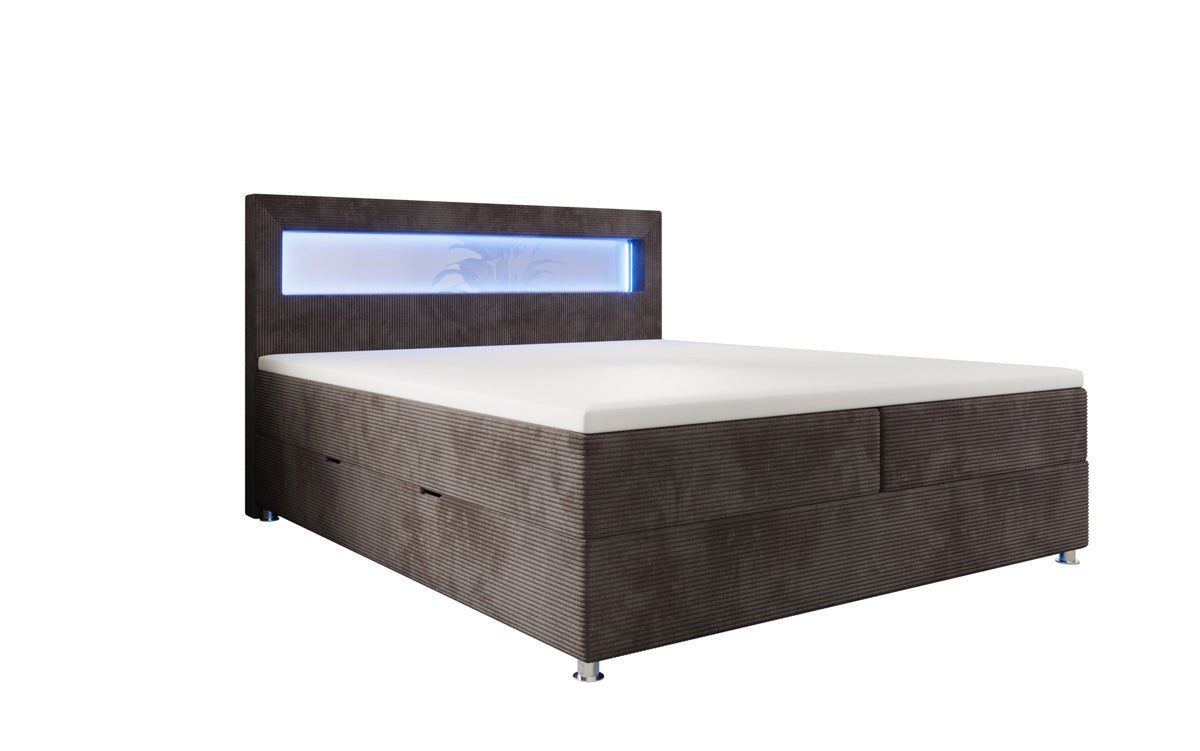 Boxspringbed Relax met LED, opbergruimte en USB/C in Ribstof