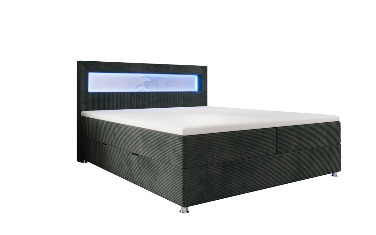 Boxspringbed Relax met LED, opbergruimte en USB/C in Ribstof
