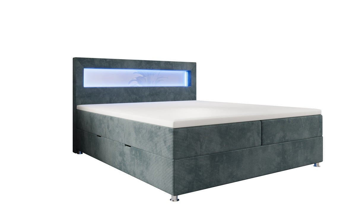 Boxspringbed Relax met LED, opbergruimte en USB/C in Ribstof