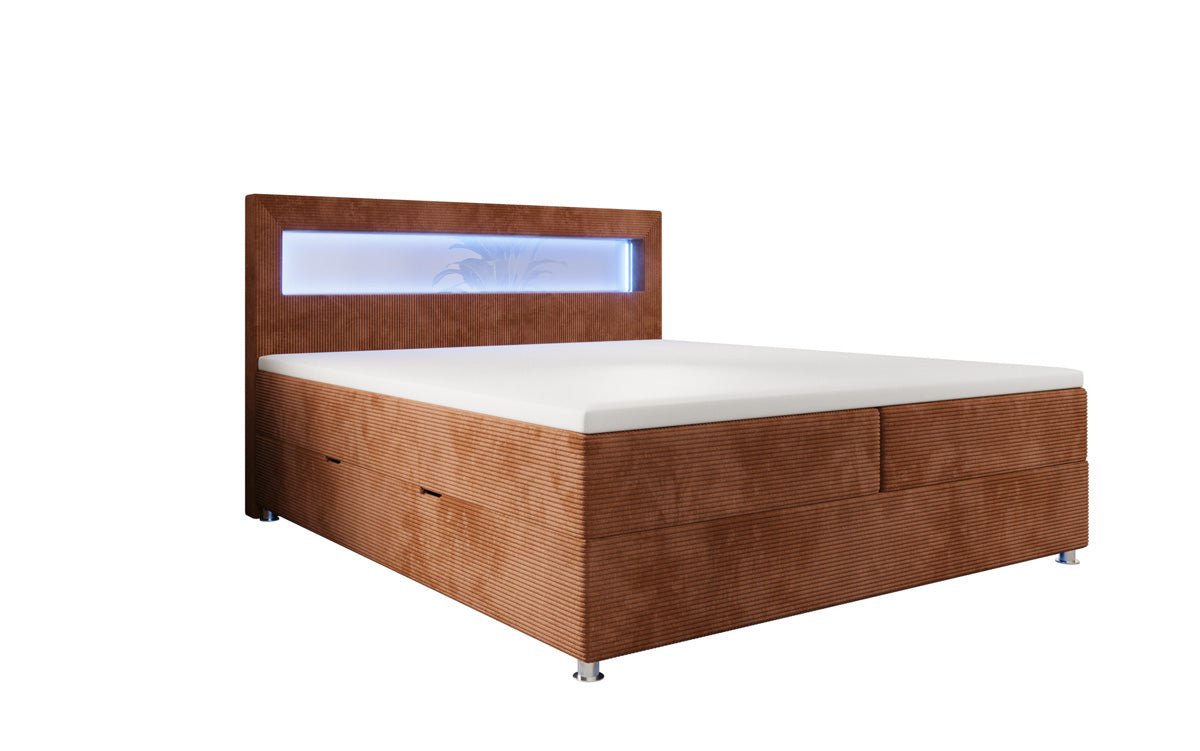 Boxspringbed Relax met LED, opbergruimte en USB/C in Ribstof