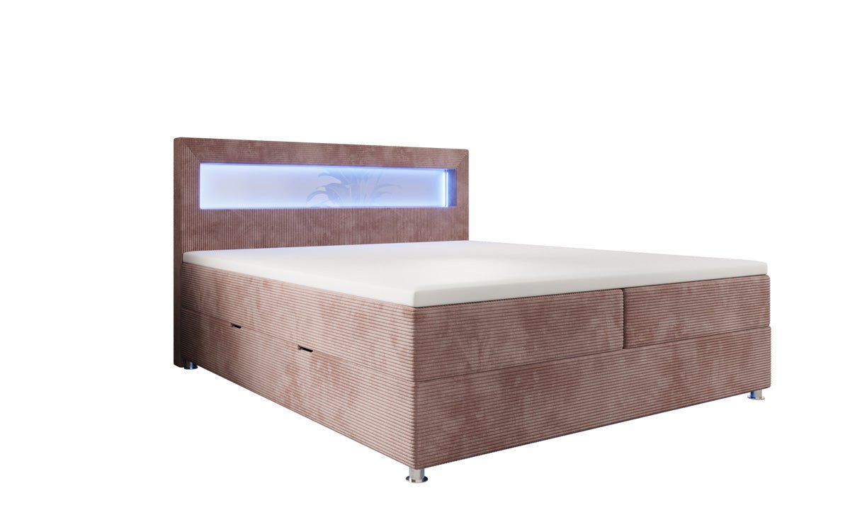 Boxspringbed Relax met LED, opbergruimte en USB/C in Ribstof