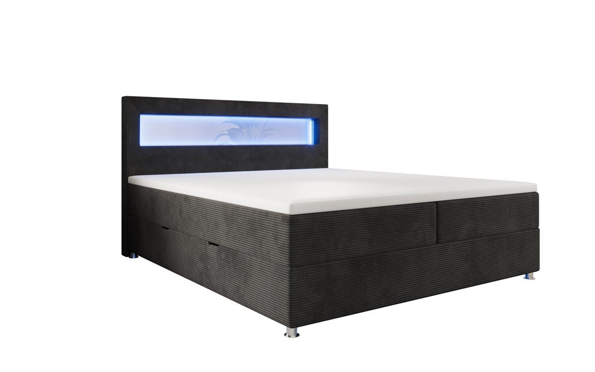 Boxspringbed Relax met LED, opbergruimte en USB/C in Ribstof