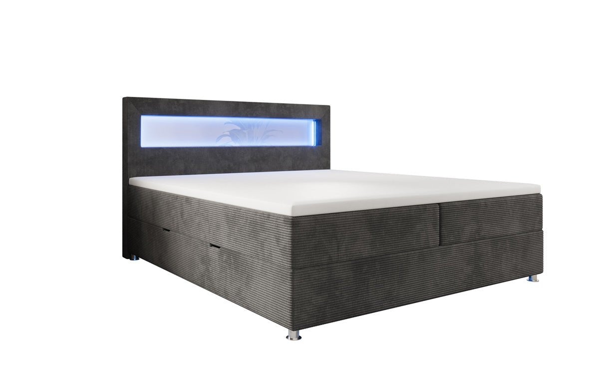 Boxspringbed Relax met LED, opbergruimte en USB/C in Ribstof