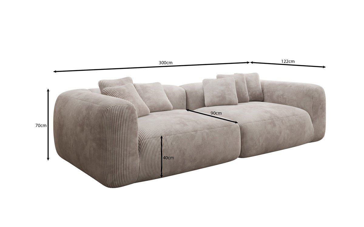 Designer Sofa Tully 3 Sitzer in Cord (Ultra bequem)