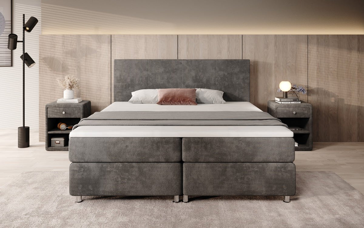 Lit boxspring Athene en Côtelé