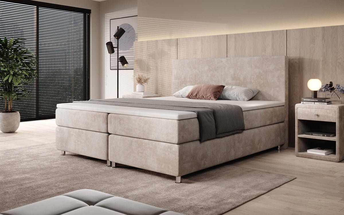Lit boxspring Athene en Côtelé