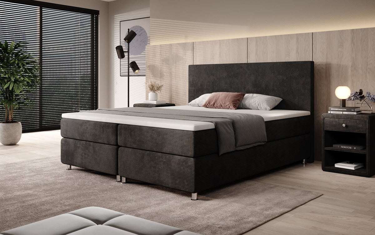 Lit boxspring Athene en Côtelé