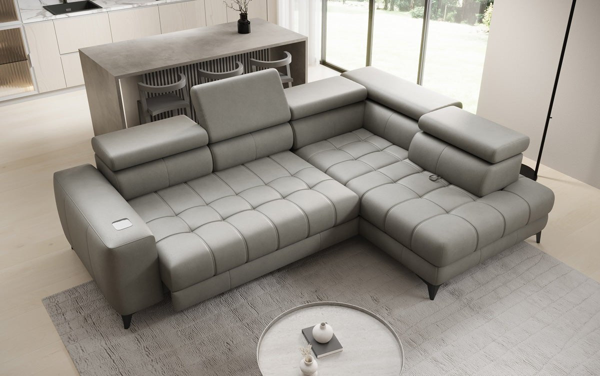 Designer L-bank Seluna met elektrische slaapfunctie, inductie en opbergruimte in echt leer