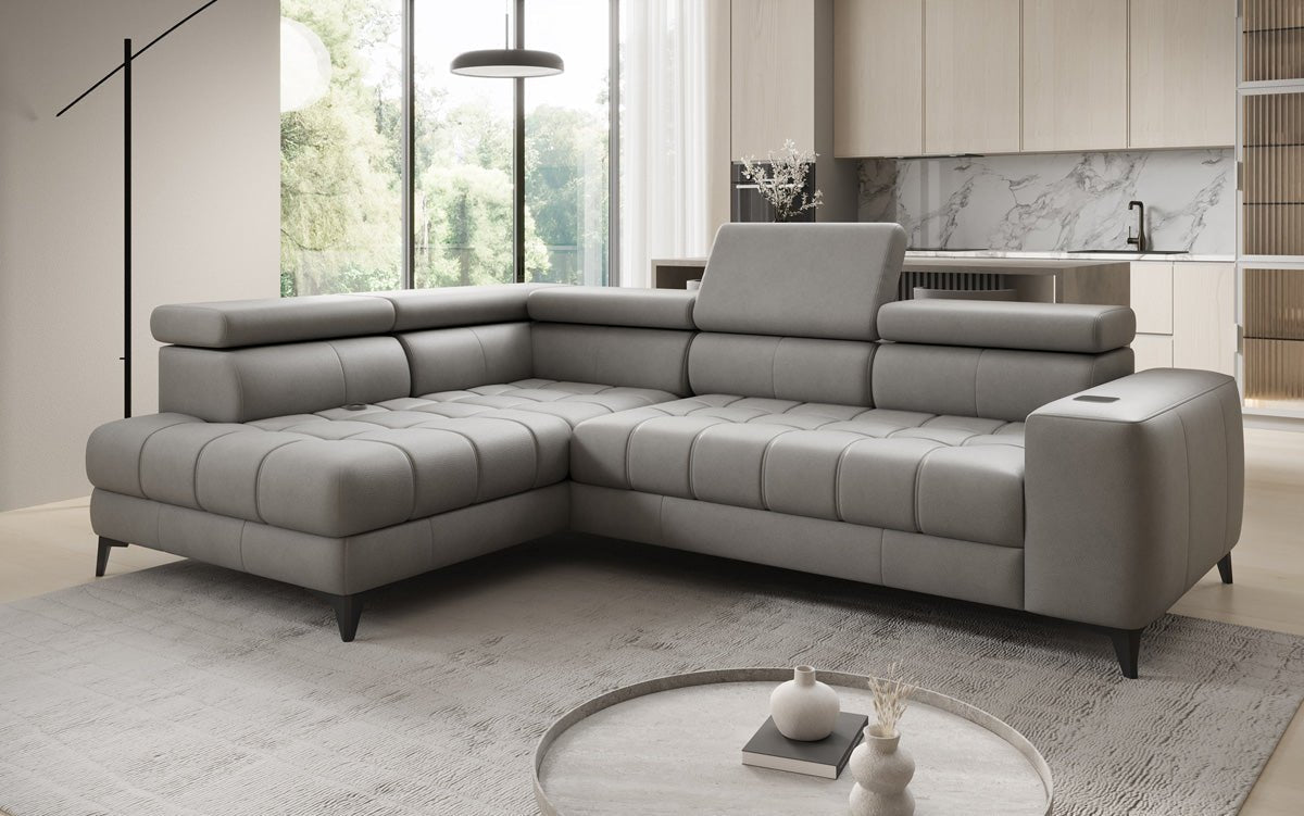Designer L-bank Seluna met elektrische slaapfunctie, inductie en opbergruimte in echt leer