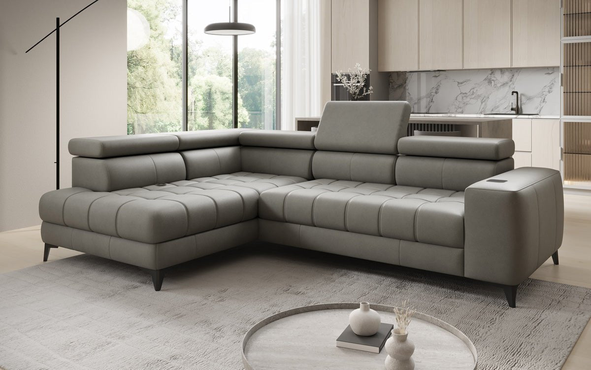 Designer L-bank Seluna met elektrische slaapfunctie, inductie en opbergruimte in echt leer
