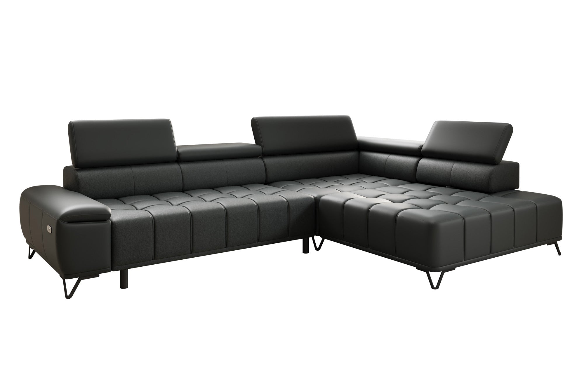 Designer L-bank Selora met elektrische slaapfunctie en verstelbare rugleuning in echt leer