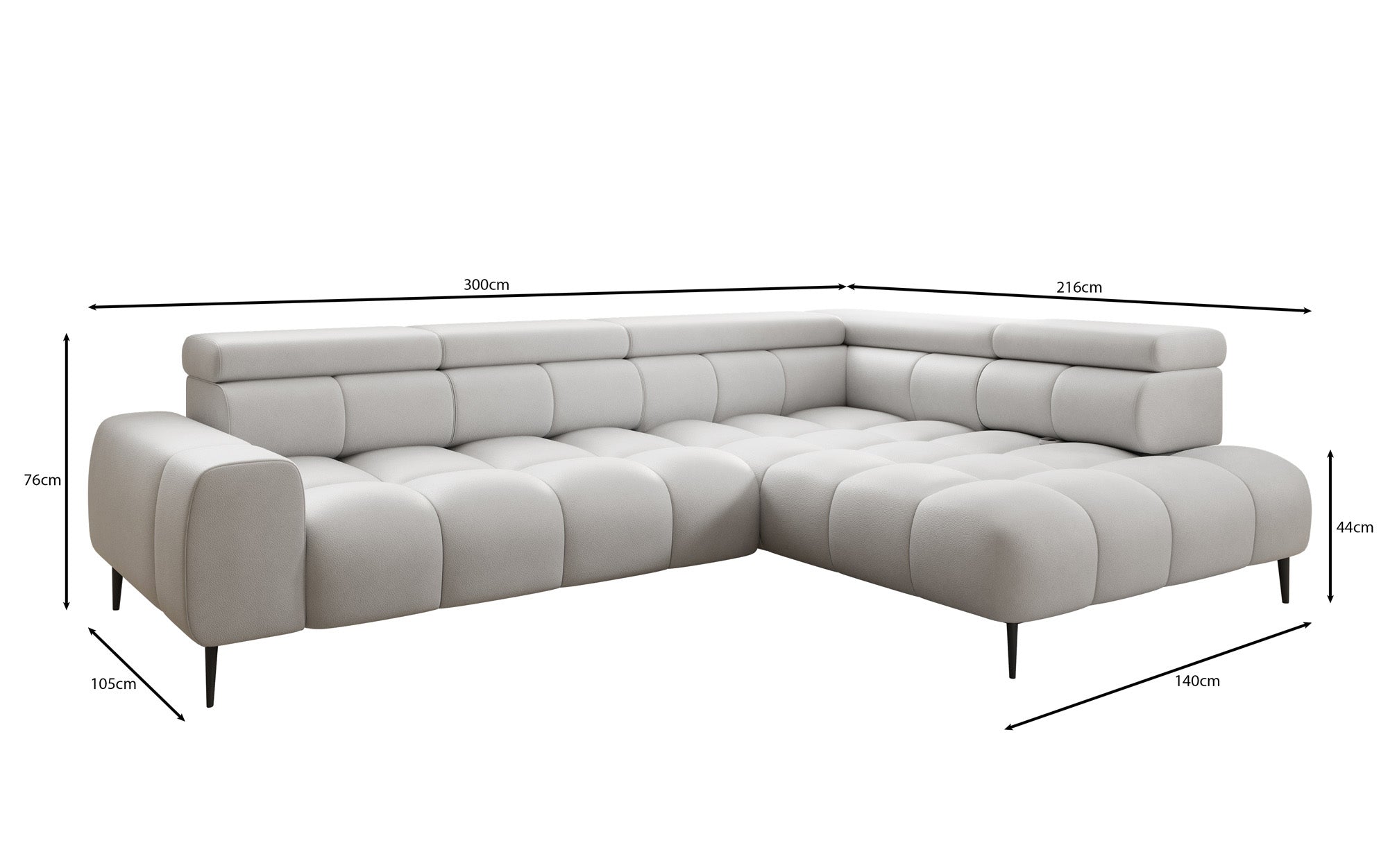 Canapé design Ceora L avec fonction de couchage électrique et dossier réglable en cuir véritable