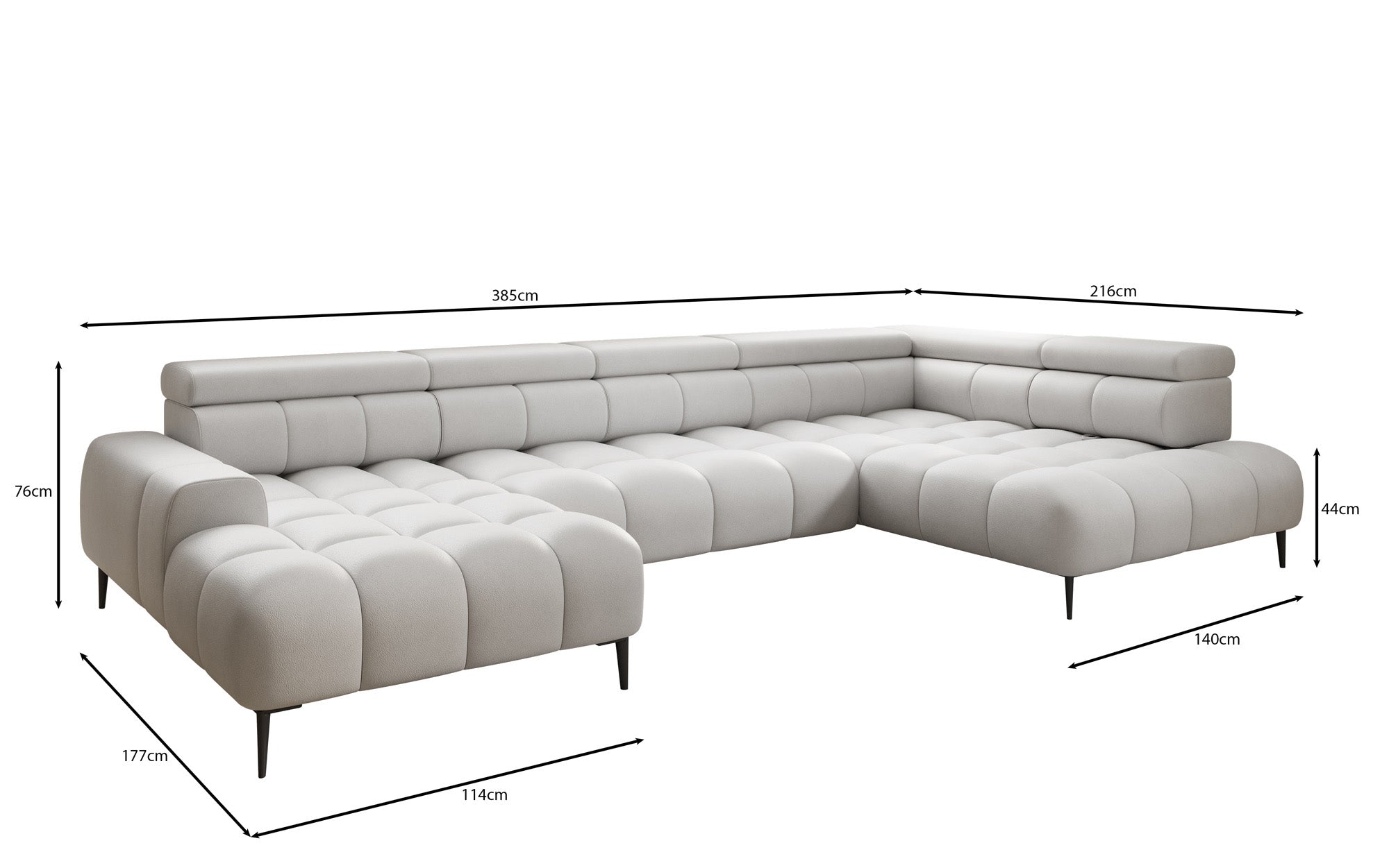 Canapé design Ceora U avec fonction de couchage électrique et dossier réglable en cuir véritable