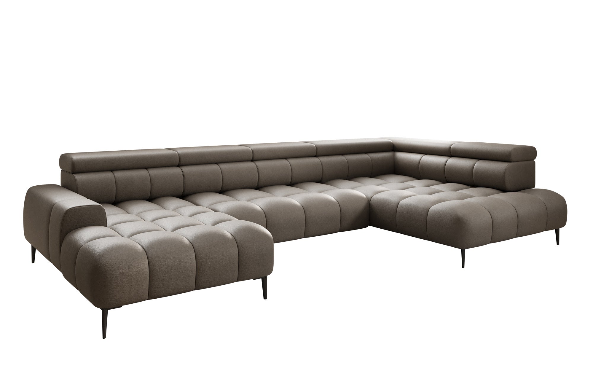 Canapé design Ceora U avec fonction de couchage électrique et dossier réglable en cuir véritable