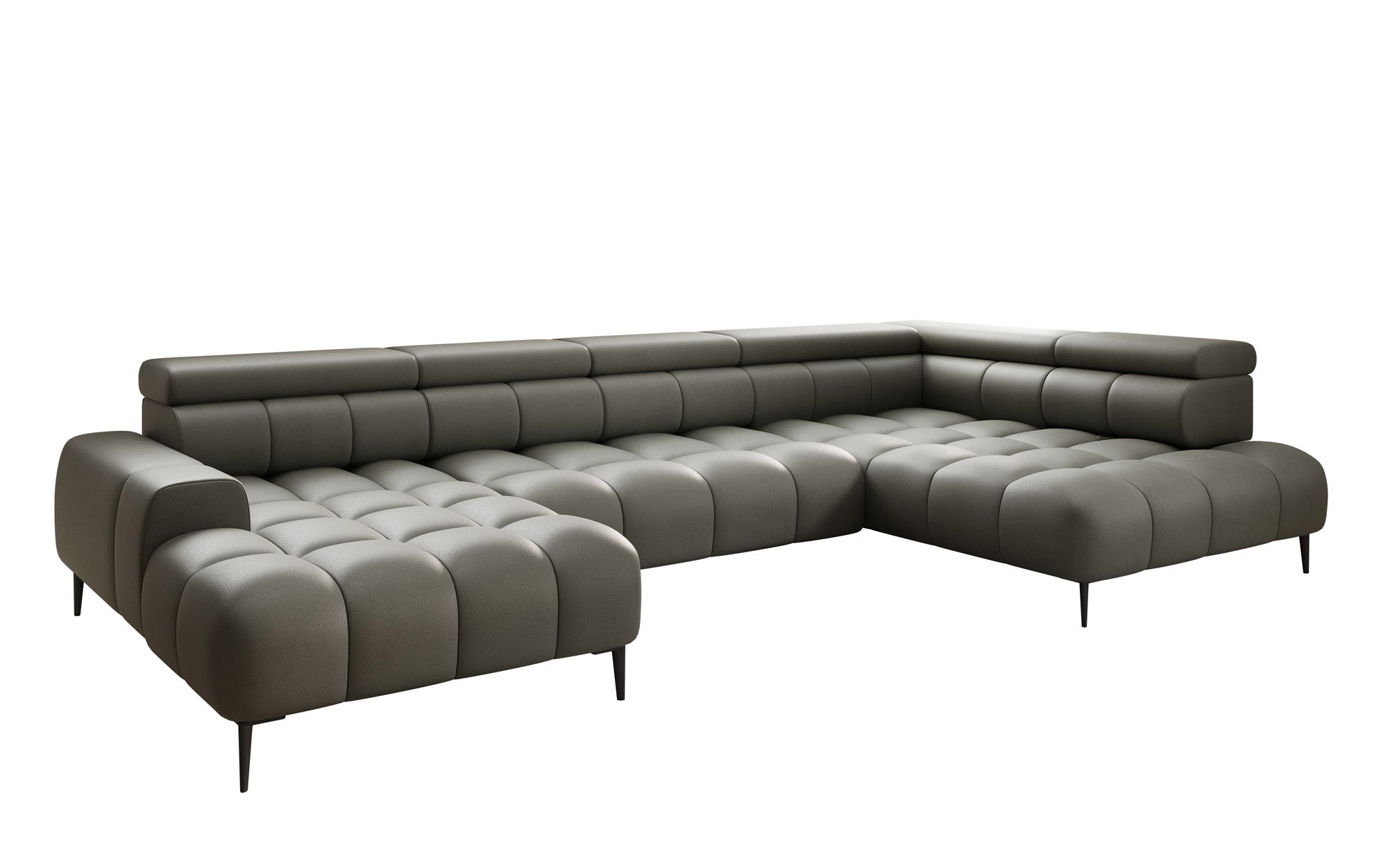 Canapé design Ceora U avec fonction de couchage électrique et dossier réglable en cuir véritable