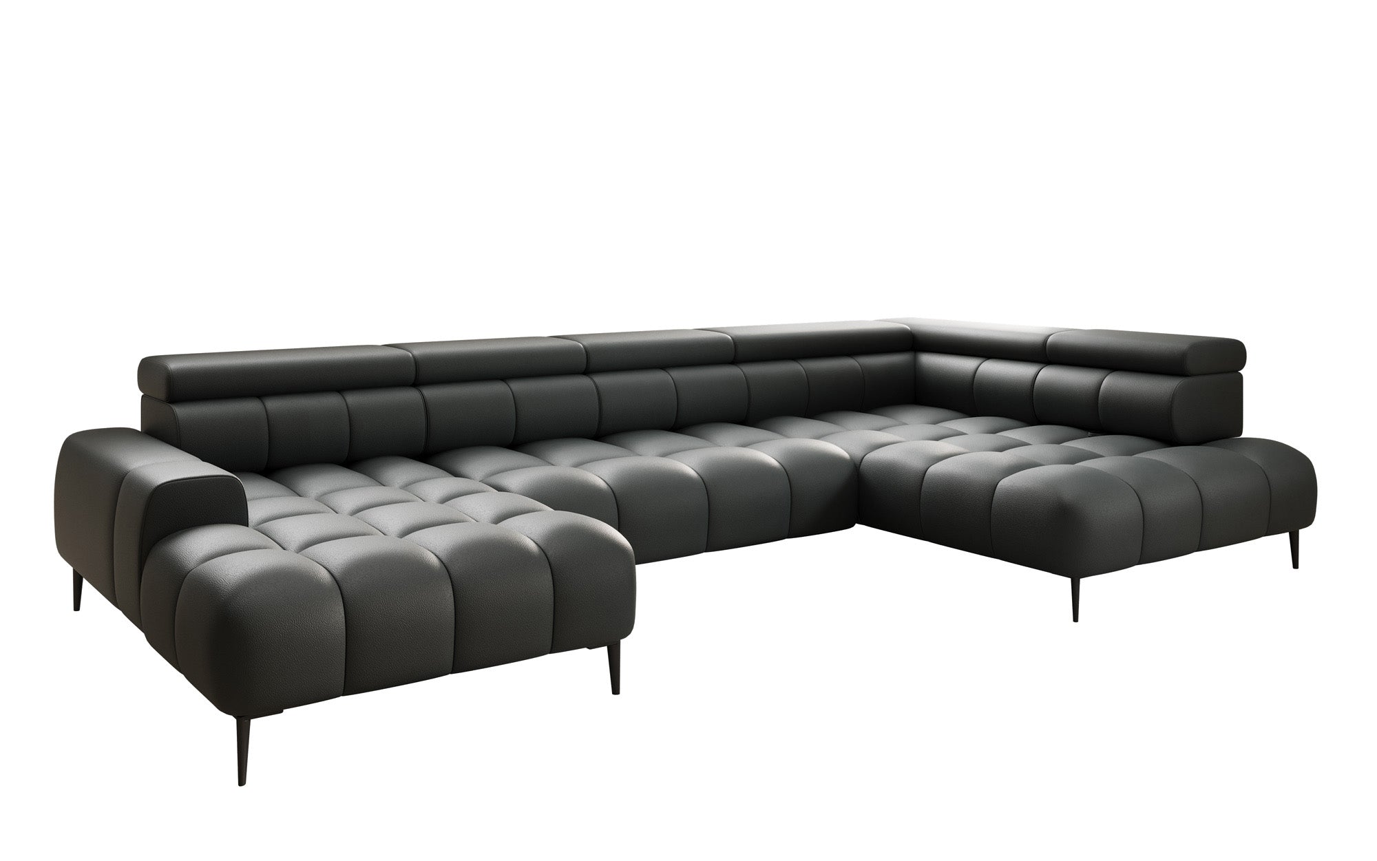 Canapé design Ceora U avec fonction de couchage électrique et dossier réglable en cuir véritable