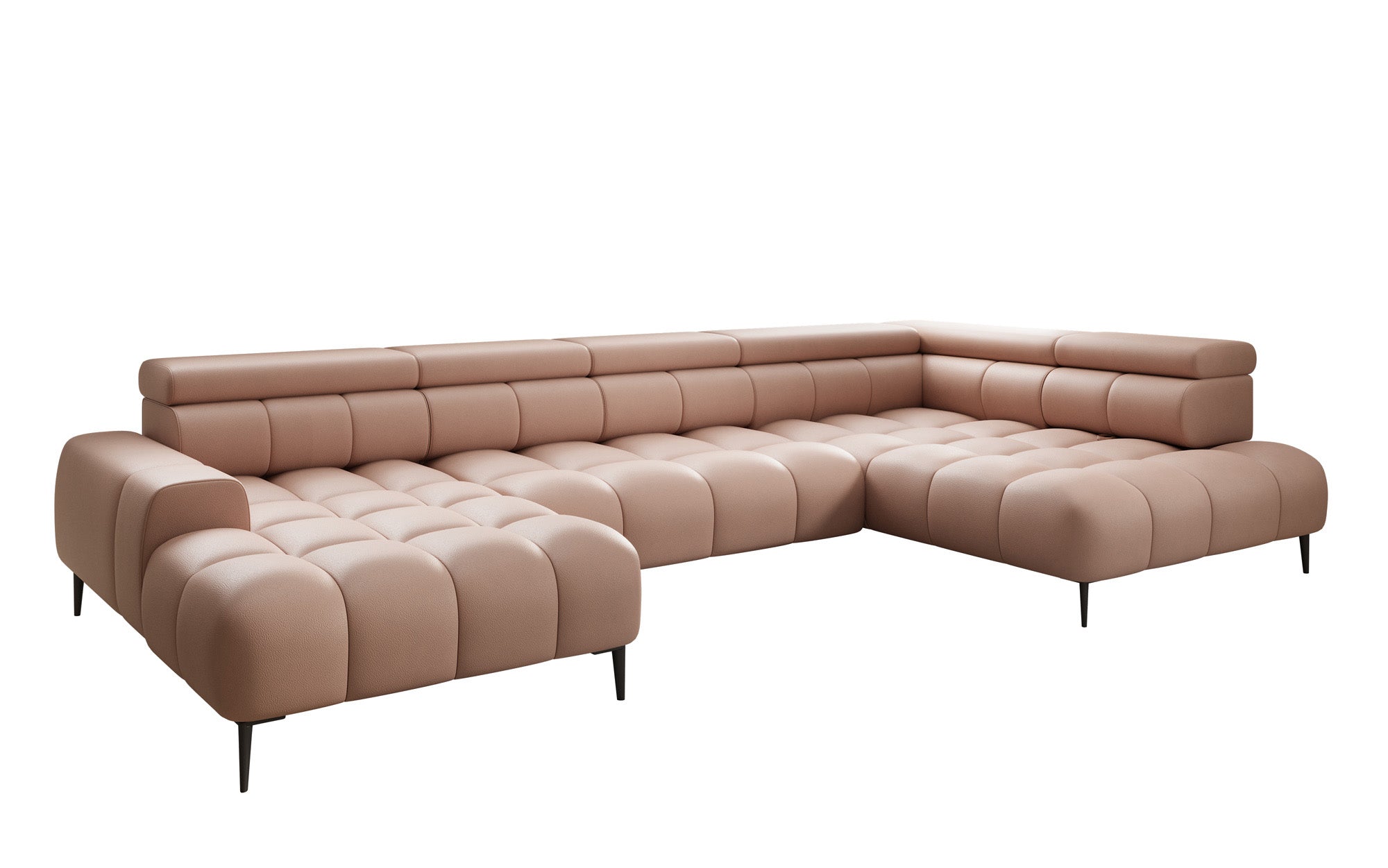 Canapé design Ceora U avec fonction de couchage électrique et dossier réglable en cuir véritable