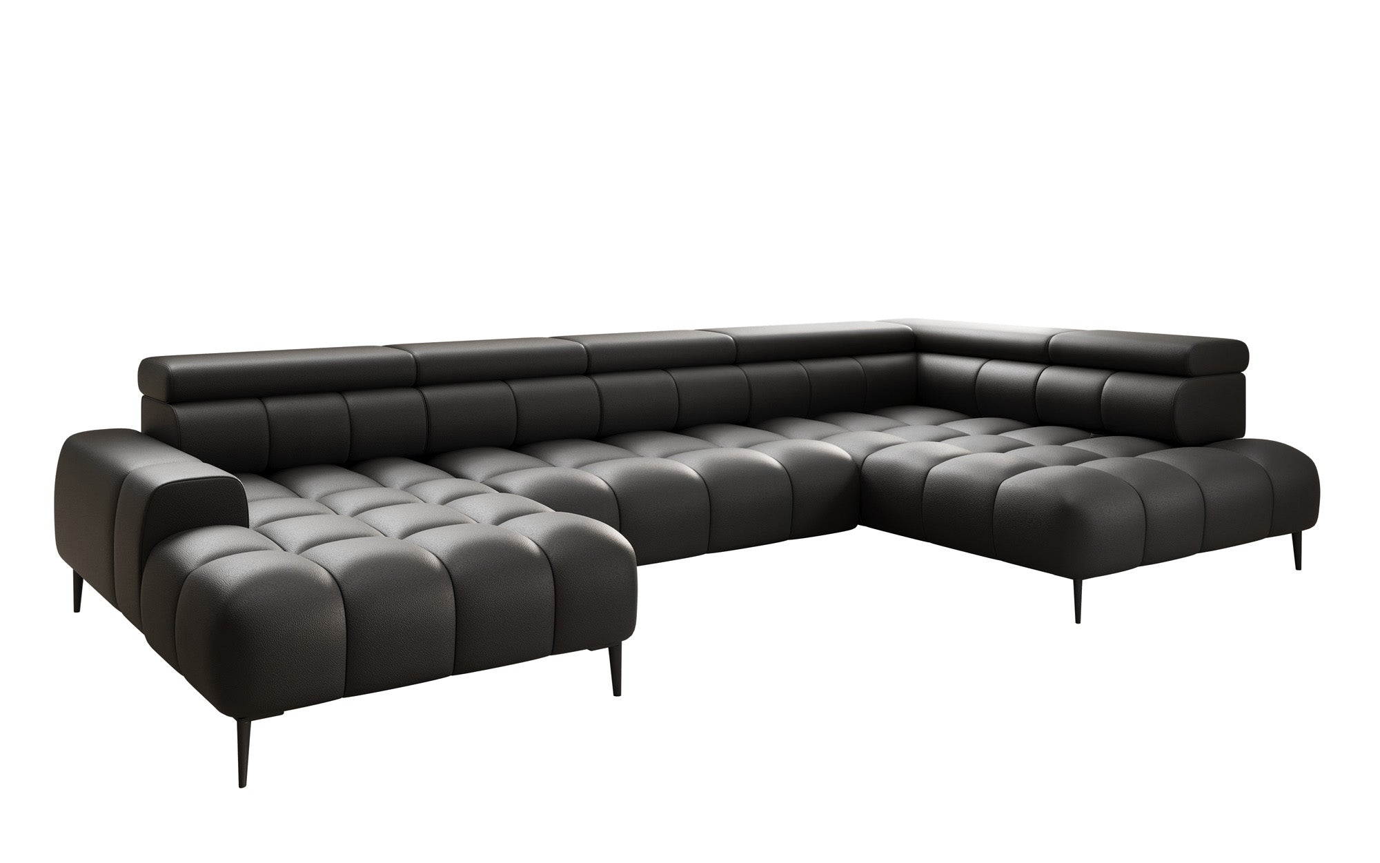 Canapé design Ceora U avec fonction de couchage électrique et dossier réglable en cuir véritable