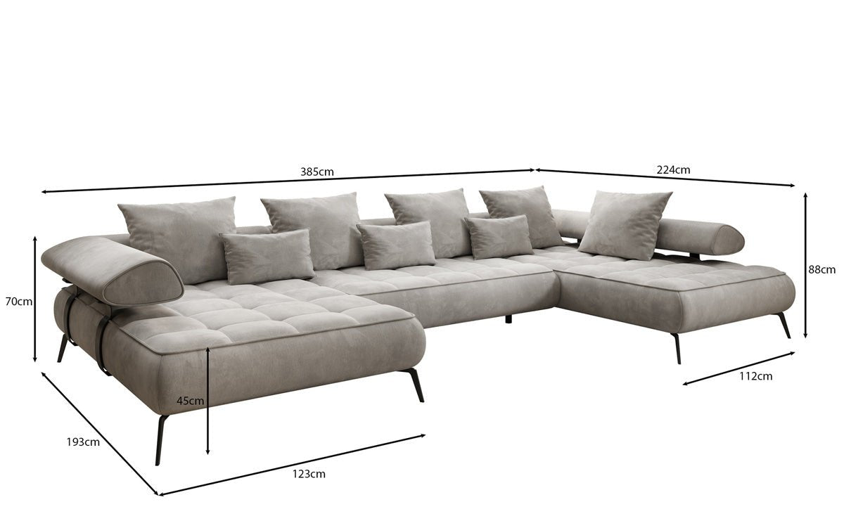 Canapé Designer U Sydney Velours avec fonction de couchage électrique