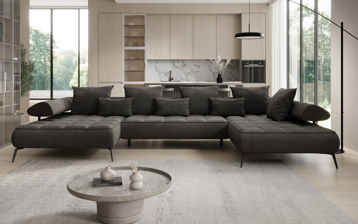 Canapé Designer U Sydney Velours avec fonction de couchage électrique