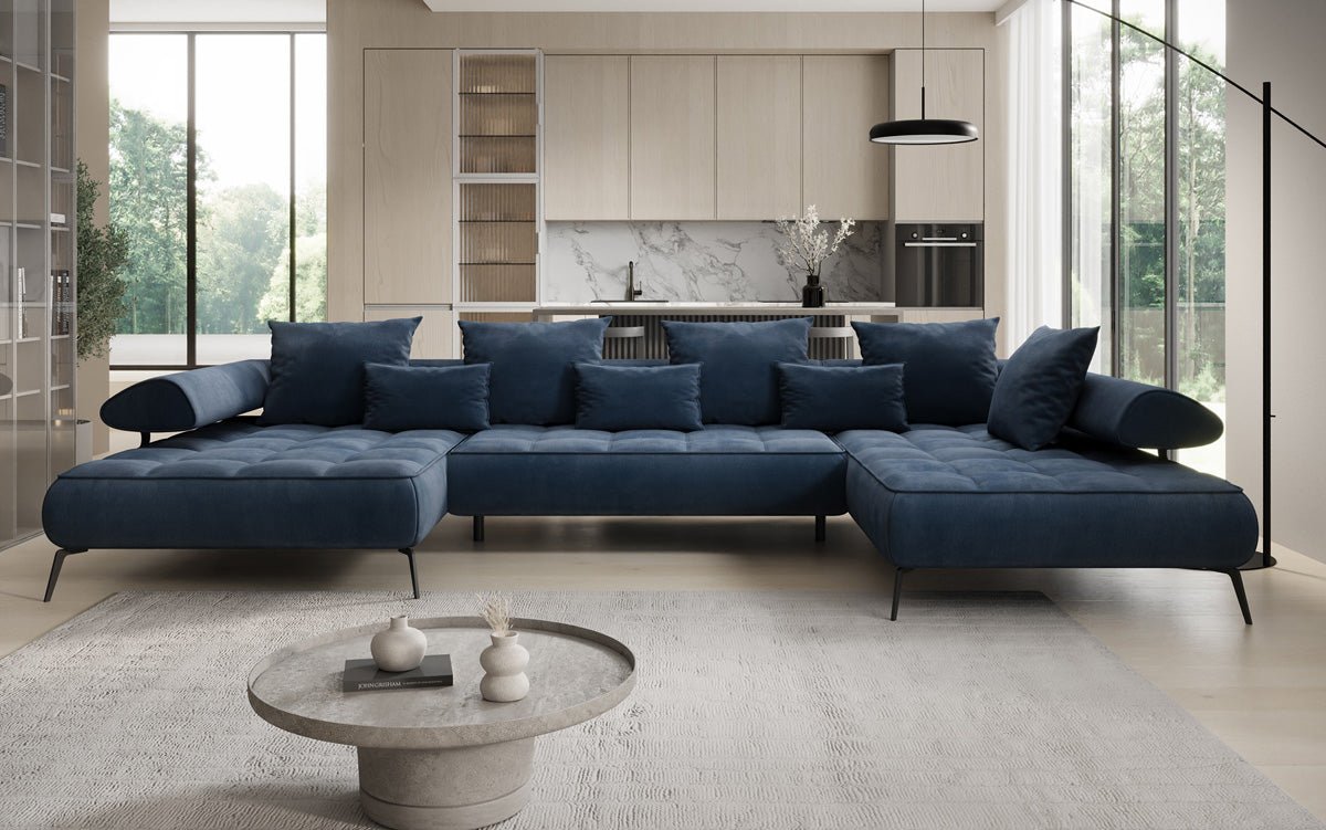 Canapé Designer U Sydney Velours avec fonction de couchage électrique