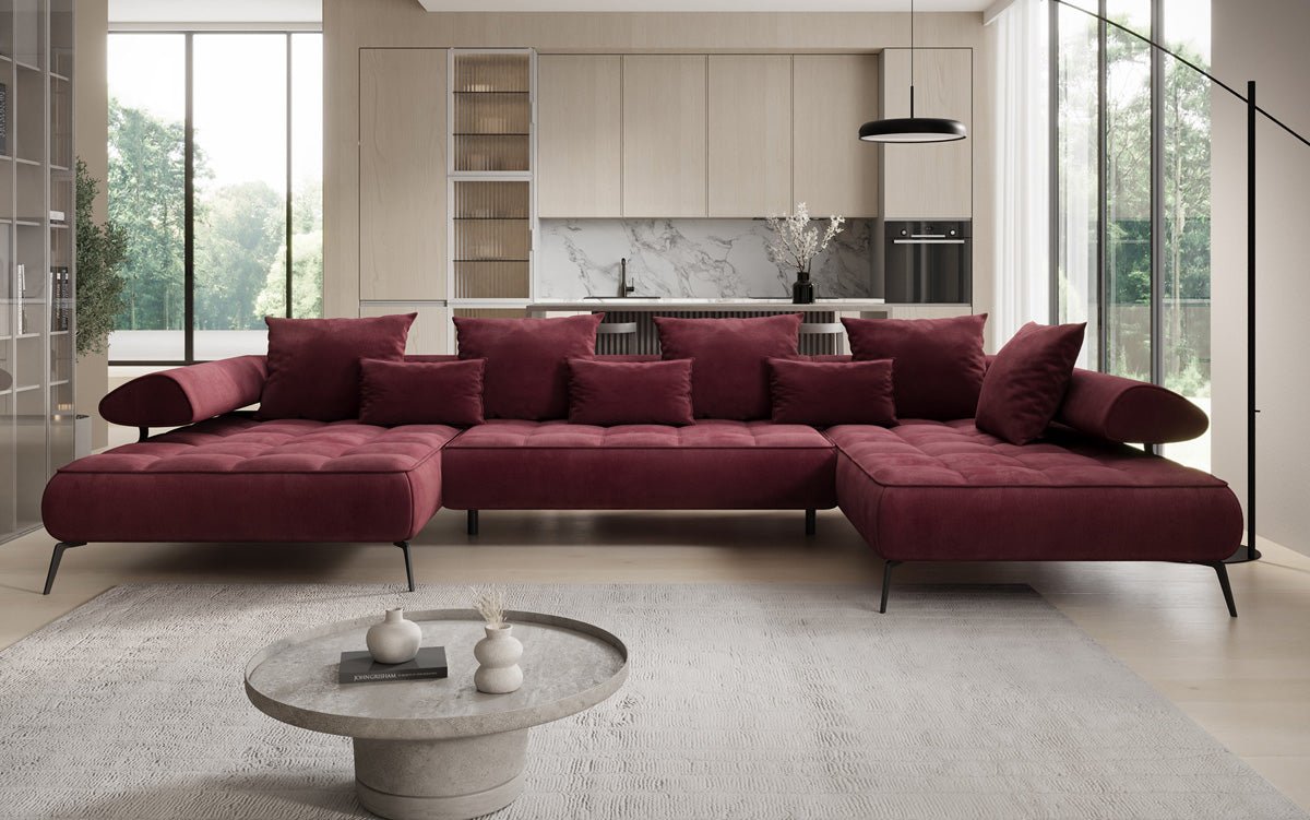 Canapé Designer U Sydney Velours avec fonction de couchage électrique