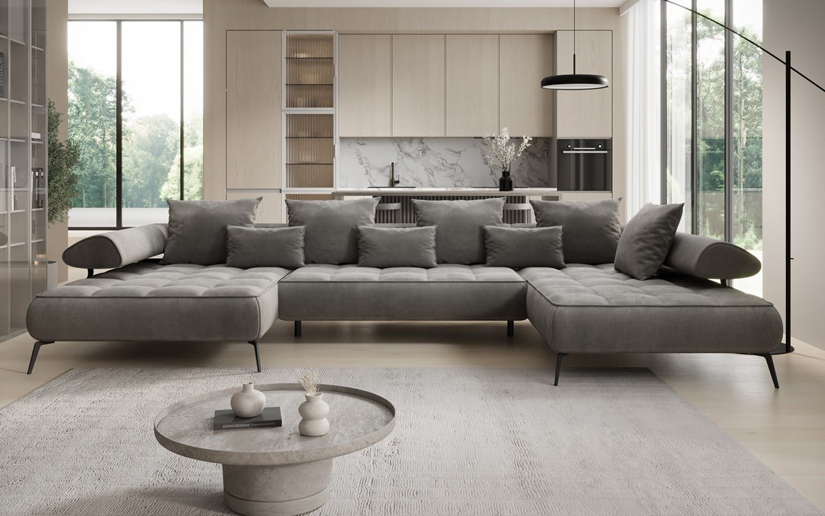 Canapé Designer U Sydney Velours avec fonction de couchage électrique