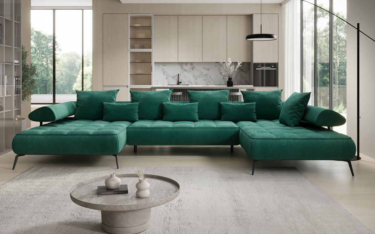 Canapé Designer U Sydney Velours avec fonction de couchage électrique