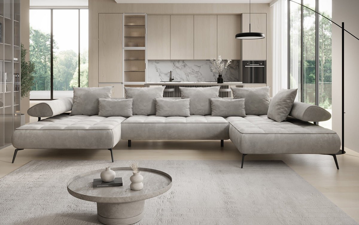 Canapé Designer U Sydney Velours avec fonction de couchage électrique