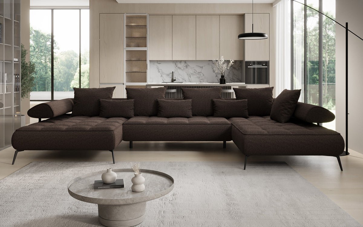 Canapé Designer U Sydney Bouclé avec fonction de couchage électrique